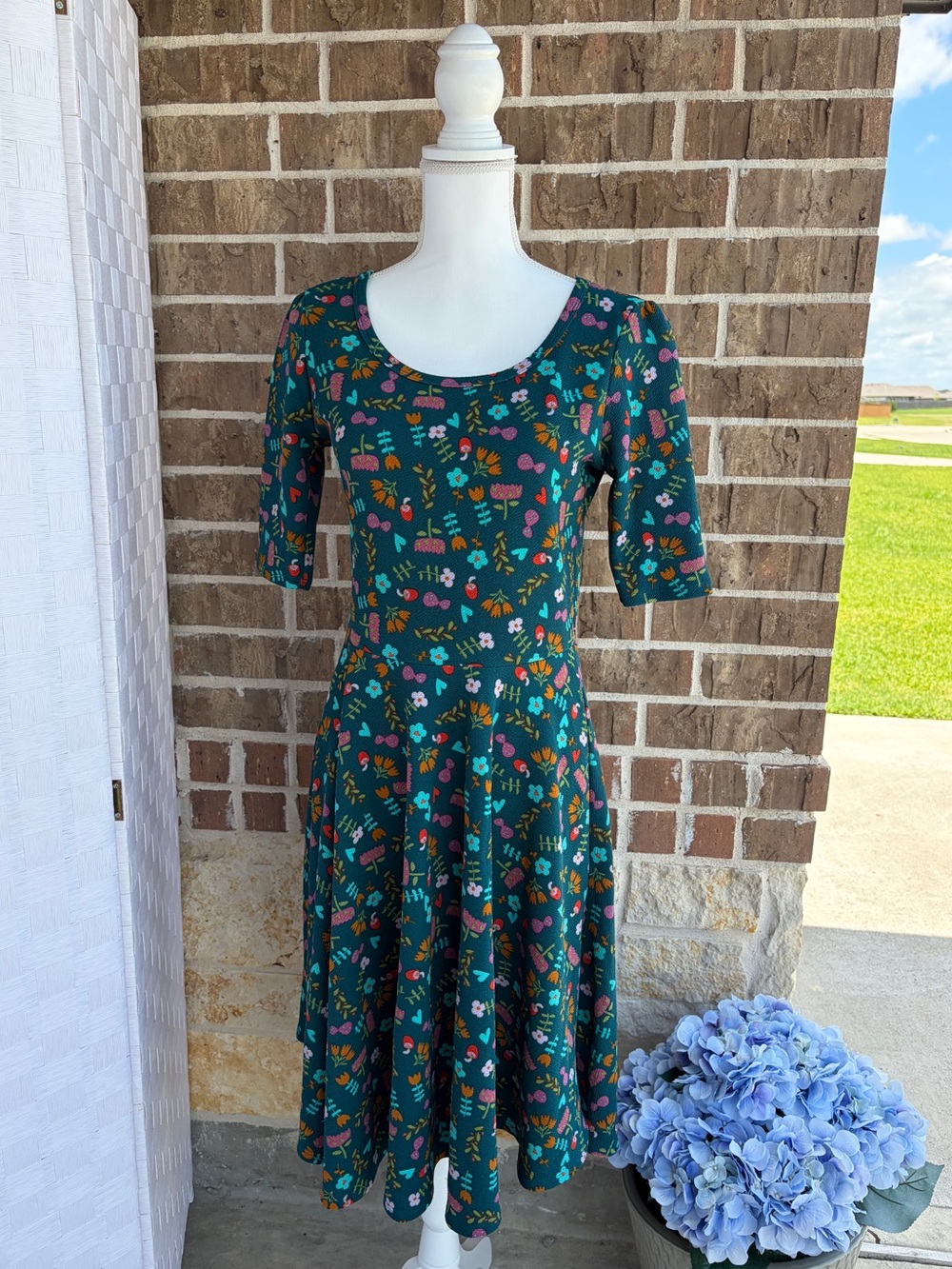 Lularoe Nicole Dress Large Floral Fit & Flare Midi Dress